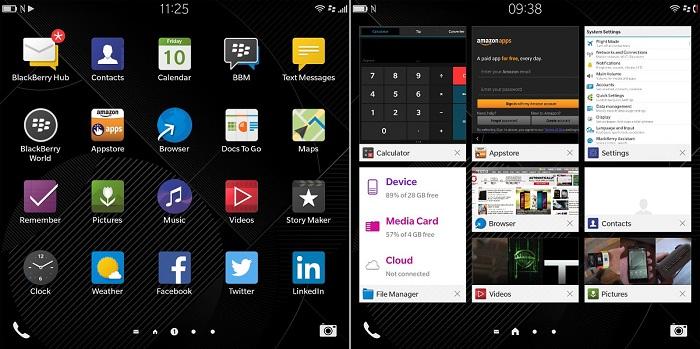 Giao diện menu và đa nhiệm của BlackBerry Passport