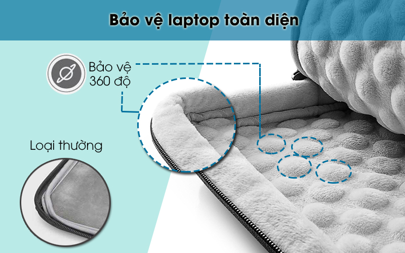 Lớp đệm êm bảo vẹ laptop 360 độ