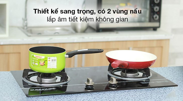 Bếp ga âm Sunhouse SHB501MT có kiểu dáng lắp âm tiết kiệm không gian, cho căn bếp gia đình thêm thoáng rộng