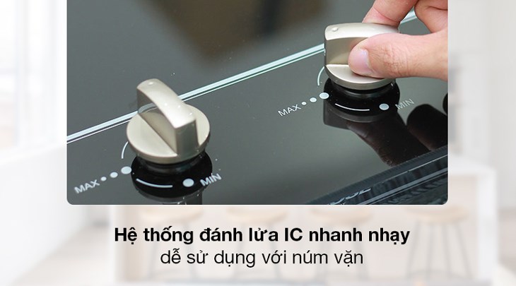Bếp ga âm Sunhouse SHB501MT sử dụng hệ thống đánh lửa IC tạo tia lửa nhạy, thao tác tiện lợi với núm vặn