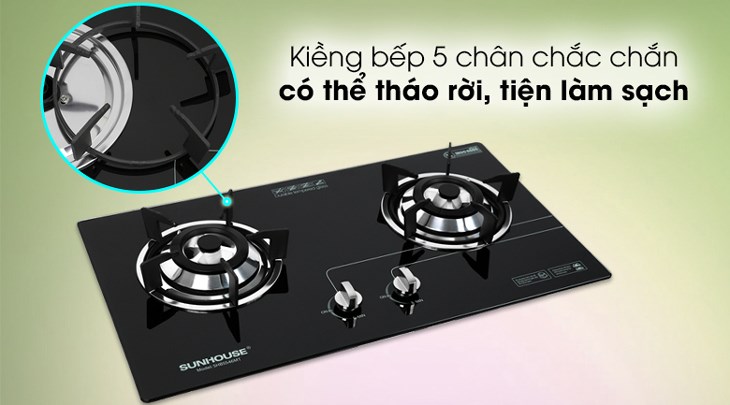Bếp ga âm Sunhouse SHB5546MT sở hữu kiềng bếp 5 chân chắc chắn, chất liệu gang có độ bền cao, nâng đỡ tốt mọi kích cỡ nồi, chảo