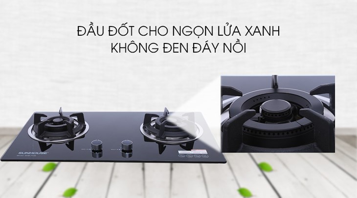 Bếp ga âm Sunhouse SHB7736 sử dụng đầu đốt bằng đồng thau bền bỉ, cho ngọn lửa xanh khi cháy và tiết kiệm gas hiệu quả