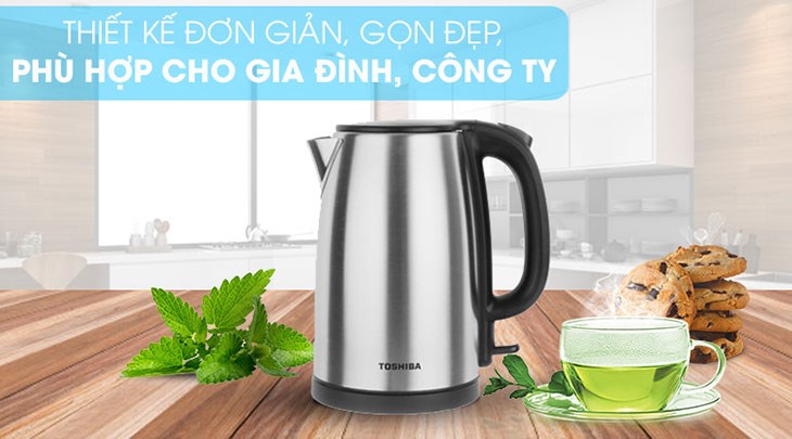 Bình đun siêu tốc Toshiba 1.7 lít KT-17SH2NV có thiết kế sáng đẹp, nổi bật, an toàn với tính năng tự ngắt khi nước sôi và cạn nước