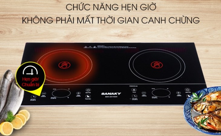 Bếp hồng ngoại Sanaky SNK-201HGW có chức năng hẹn giờ nấu, giúp tiết kiệm thời gian nấu ăn