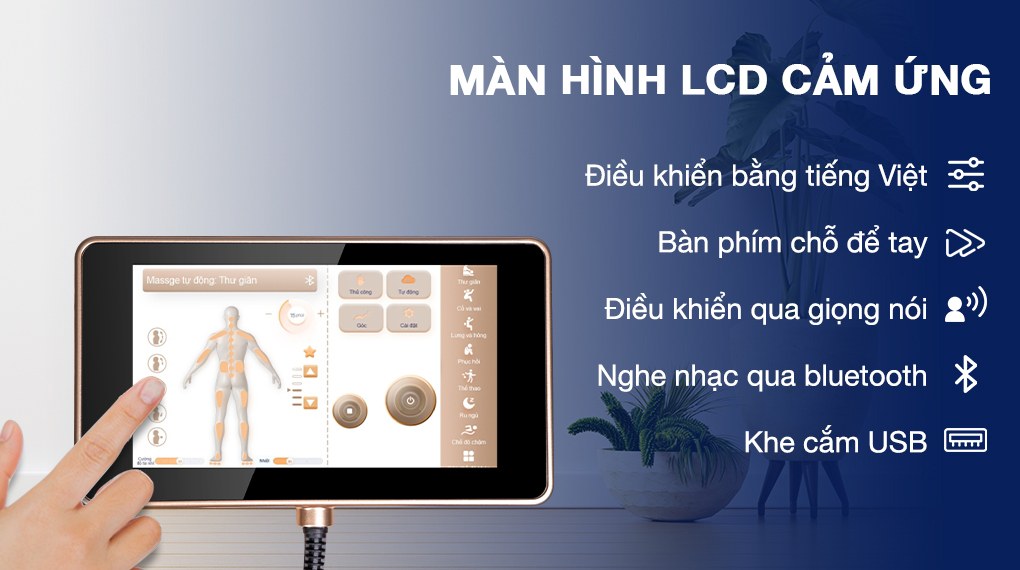Ghế massage Makano MKGM-20002 được trang bị màn hình LCD hiên đại hiển thị rõ nét các chức năng massage để người dùng tiện theo dõi và thao tác
