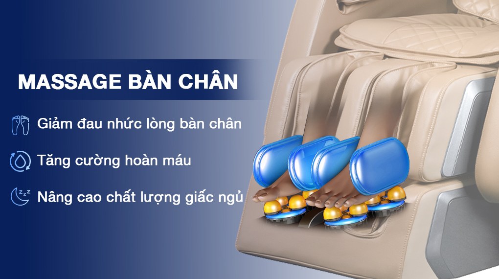 Ghế massage Makano MKGM-20002 sở hữu chế độ massage bàn chân, giúp giảm đau nhức lòng bàn chân nhanh chóng và đem đến giấc ngủ ngon hơn