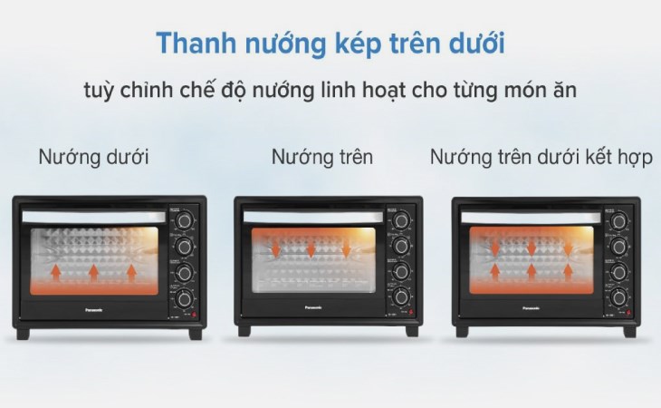 Lò nướng Panasonic NB-H3801KRA 38 lít được trang bị công nghệ nướng 2 thanh nhiệt tiện lợi
