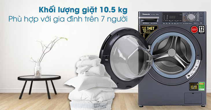 Khối lượng giặt 10.5 kg, phù hợp với gia đình trên 7 người