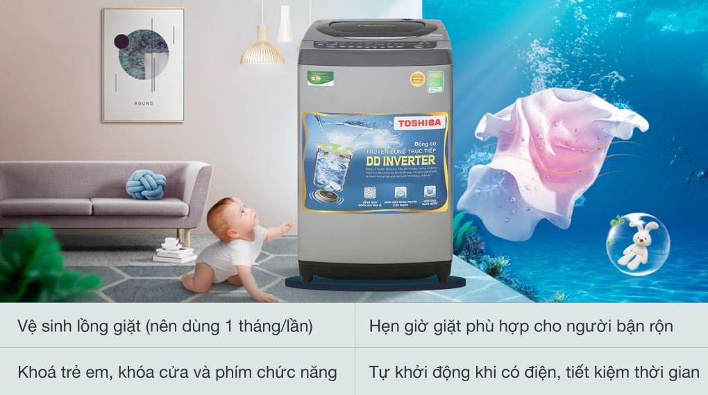 Giặt cô đặc bằng bọt khí - Máy giặt Toshiba Inverter 9 Kg AW-DJ1000CV SK