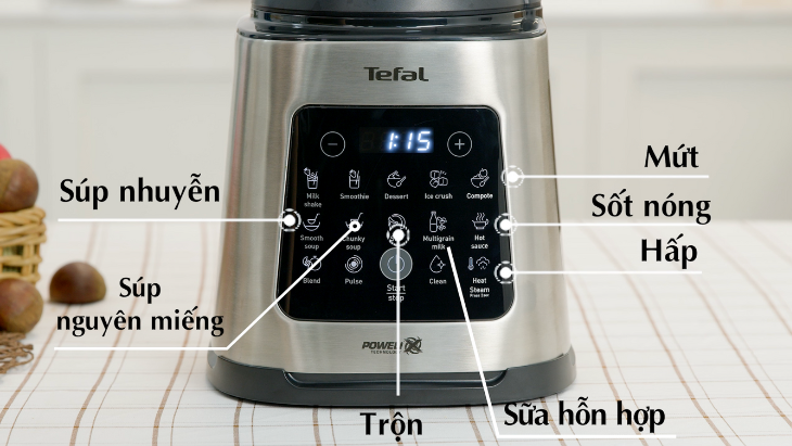 Các nút chức năng chế biến món nóng như làm mứt, nấu súp, sữa hạt