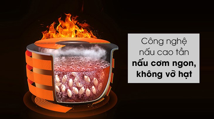 Nồi cơm sử dụng công nghệ nấu cao tần IH, mang đến những hạt cơm thơm ngon và không bị vỡ
