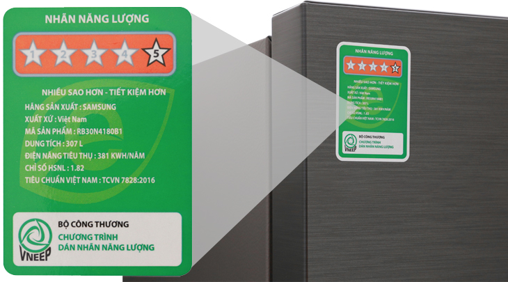 Nhãn năng lượng - Tủ lạnh Samsung Inverter 307 lít RB30N4180B1/SV