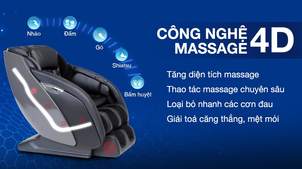 Ghế massage Fuji Luxury FJ S600 sở hữu con lăn massage 4D hiện đại có thể ấn vào các huyệt đạo sâu hơn