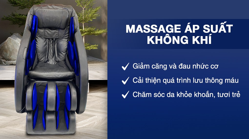 Massage áp suất không khí trên ghế massage Fuji Luxury FJ S600 giúp giảm sưng đau, thúc đẩy tuần hoàn máu và xua tan cảm giác mệt mỏi