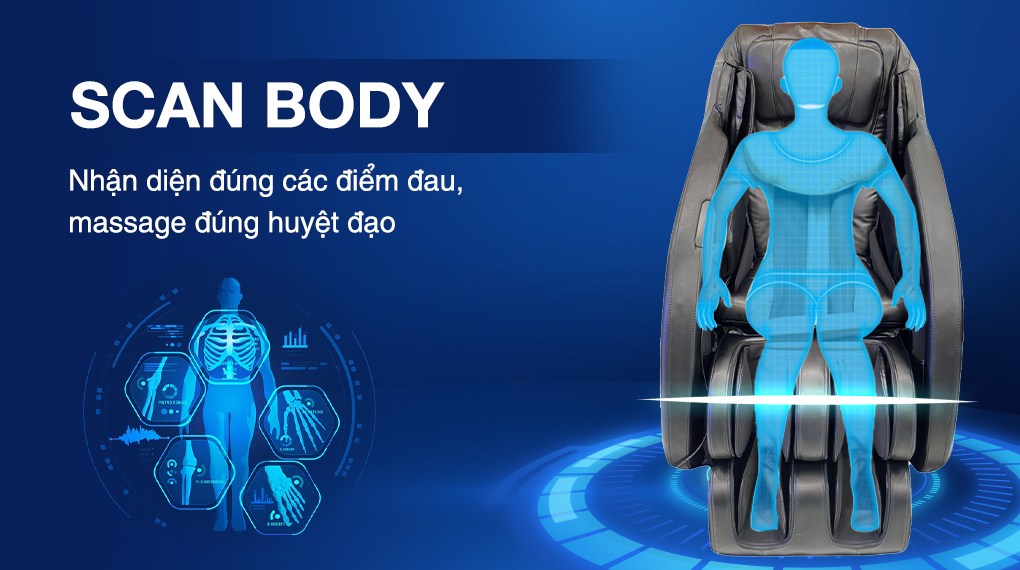 Tính năng Scan Body trên ghế massage Fuji Luxury FJ S600 có thể xác định huyệt đạo chính xác