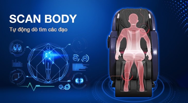 Tính năng Scan Body trên ghế massage Makano MKGM-10003 giúp định vị chính xác huyệt đạo trên cơ thể