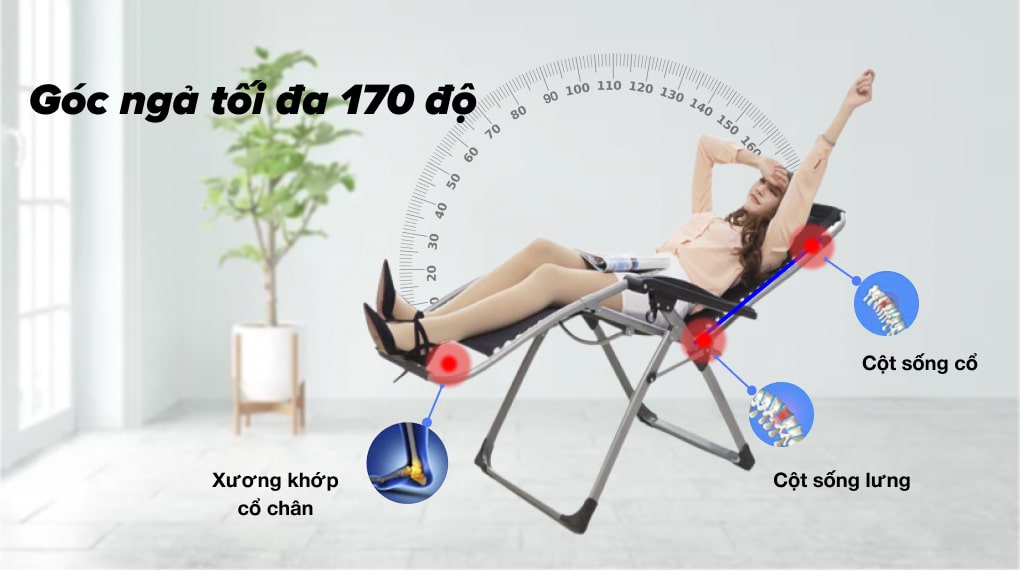 Ghế xếp Kachi giúp bảo vệ sức khỏe với góc ngả được thiết kế theo cấu trúc của cột sống