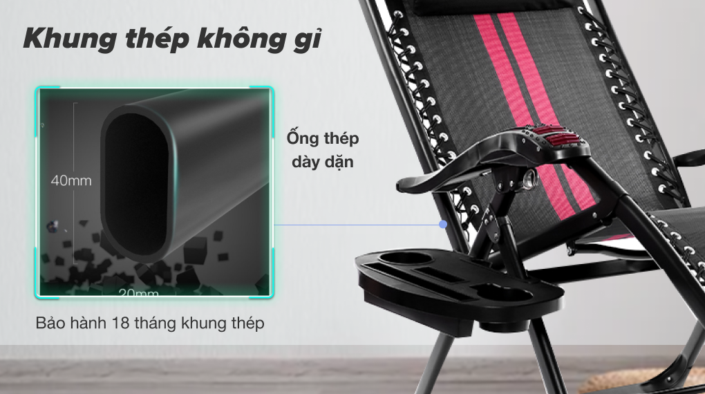 Ghế xếp thư giãn Kachi có khung ghế bằng thép chắc chắn, không gỉ