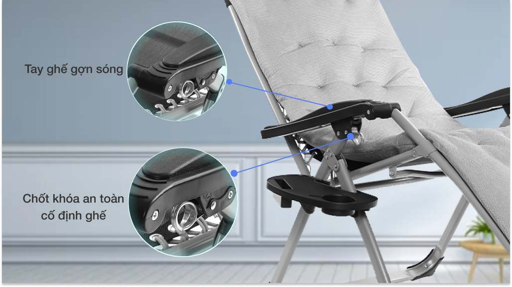 Sản phẩm có trang bị chốt khóa cố định ghế