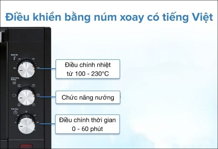 Bảng điều khiển núm vặn dễ thao tác nhờ chú thích tiếng Việt