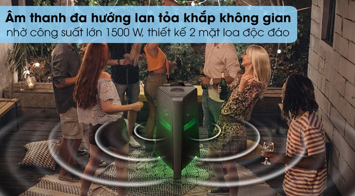 Loa tháp Samsung MX-T70 có âm thanh đa hướng sống động, mạnh mẽ nhờ tính năng Bass Booster và công suất 1500W
