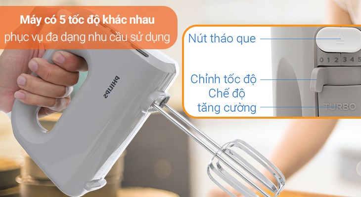 Máy đánh trứng Philips HR3705/20 với bảng điều khiển bằng nút gạt đơn giản, dễ sử dụng