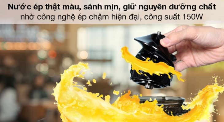Máy ép trái cây Ferroli này giúp ép kiệt bã mọi loại rau củ quả nhờ công suất 150W