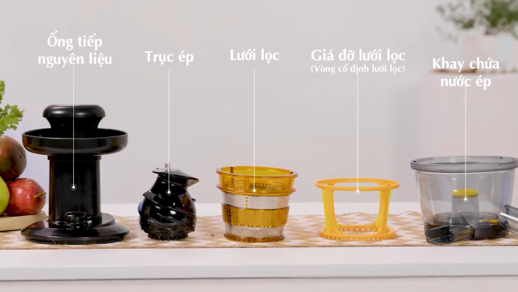 Chi tiết các bộ phận chính của máy ép chậm Hafele HS-J32X khi tháo rời