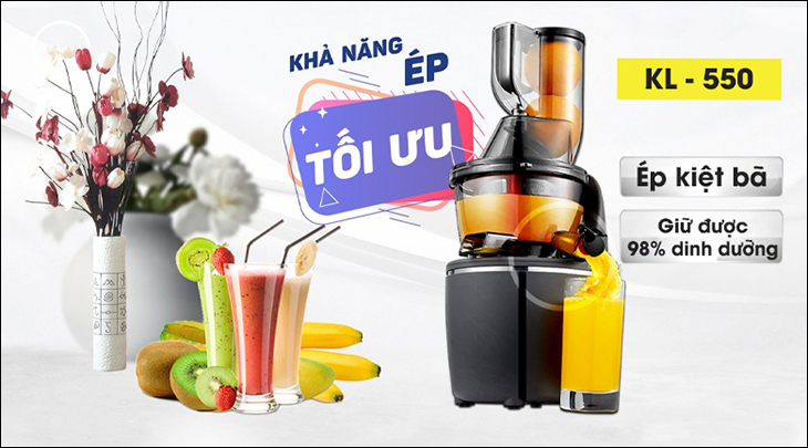 Máy có khả năng ép tối ưu, giữ được 98% chất dinh dưỡng