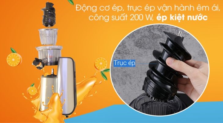 Máy ép chậm Kangaroo KG1B6 thuộc dòng máy ép chậm với trục ép ly tâm, giúp ép được lượng lớn nước ép nguyên chất