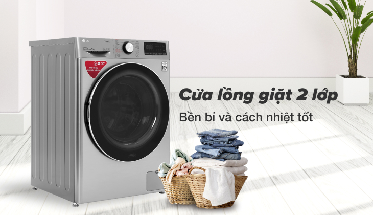 Cửa kính của máy giặt làm bằng kính cường lực bền bỉ và cách nhiệt tốt
