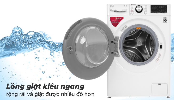 Lồng giặt có kiểu dáng lồng ngang hiện đại, được thiết kế tăng thêm kích thước