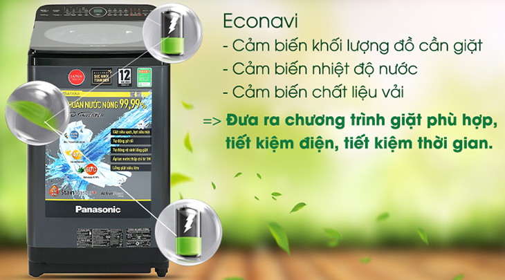 Cảm biến Econavi tự đưa ra chương trình giặt phù hợp với khối lượng quần áo