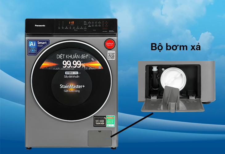 Trang bị bộ lọc bơm xả phía dưới giúp nước thoát nhanh chóng sau mỗi chu trình giặt xả vắt