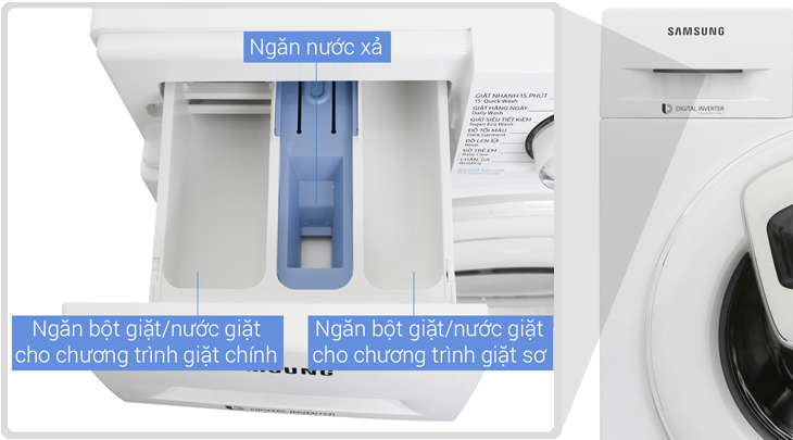 Khay đựng nước xả, bột giặt, nước giặt - Máy giặt Samsung Inverter 9 kg WW90K52E0WW/SV