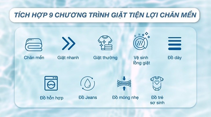 Máy giặt Sharp cửa trên có thiết kế dung tích lớn với 9 chương trình giặt đa dạng