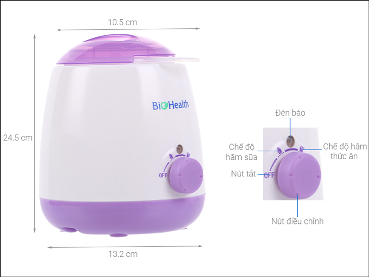 Máy hâm sữa đơn BioHealth BH8110 được trang bị điều khiển nút vặn đơn giản, dễ sử dụng.