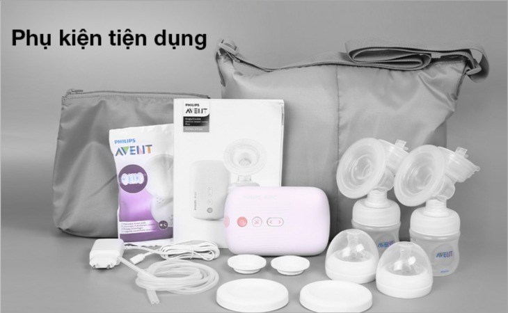 Máy hút sữa điện đôi Philips Avent Eureka SCF393.11 được trang bị nhiều phụ kiện đi kèm, thuận tiện khi sử dụng
