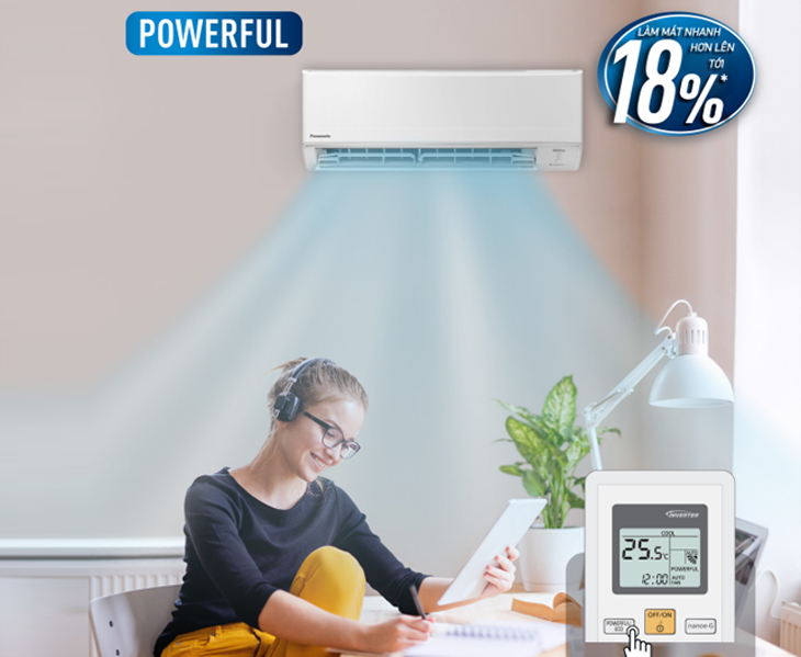 Đánh giá dòng máy lạnh Panasonic tiêu chuẩn với wifi WPU năm 2023 - Chế độ Powerful làm mát mạnh mẽ tức thì khi kích hoạt