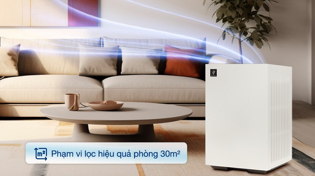 Máy lọc không khí Sharp FP-S40V-W 23W với thiết kế nhỏ gọn, hiện đại cho phòng 30m², dễ di chuyển