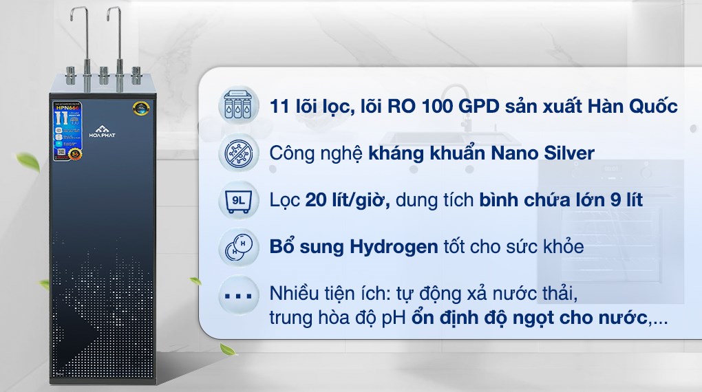 Máy lọc nước RO nóng nguội lạnh Hydrogen Hòa Phát HPN666 11 lõi được trang bị nhiều lõi lọc, cho ra nguồn nước tinh khiết, giàu khoáng chất