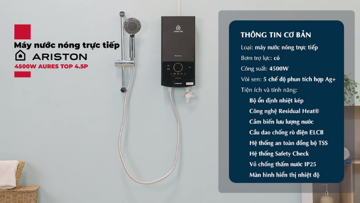 Bảng thông số kỹ thuật và kích thước cơ bản của máy nước nóng Ariston