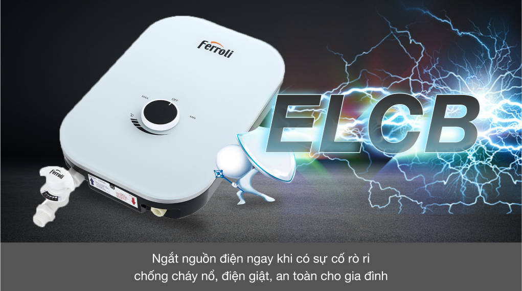 Đánh giá chi tiết máy nước nóng trực tiếp Ferroli 4500W MIDO-MXP 4.5S - Cầu dao chống rò điện ELCB