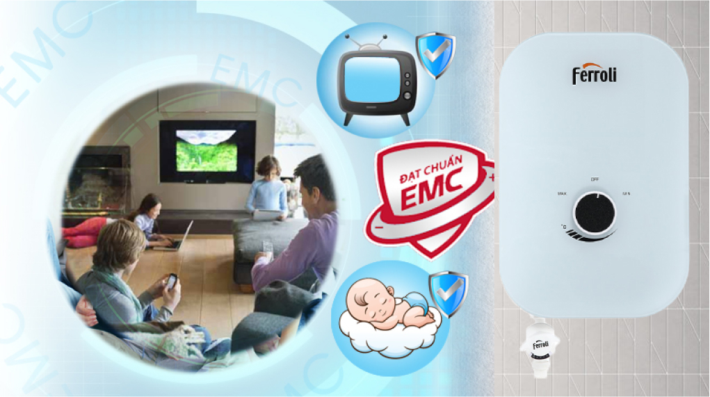 Đánh giá chi tiết máy nước nóng trực tiếp Ferroli 4500W MIDO-MXP 4.5S - Tương thích điện từ EMC