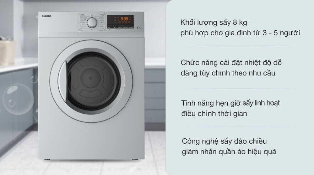 Máy sấy thông hơi Galanz 8 Kg DV-80T5C(S) giá rẻ tại HCM, Đồng Nai