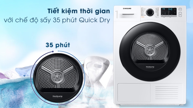 chế độ Quick Dry trên máy sấy Samsung giúp sấy khô quần áo trong 35 phút