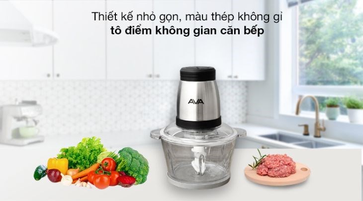 Máy xay thịt AVA HF-22B có cối xay thủy tinh bền tốt, tạo vẻ sang trọng cho không gian bếp