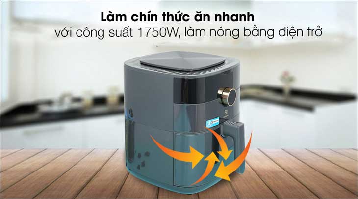 Nồi chiên không dầu Electrolux E6AF1-520K 6 lít có công suất hoạt động đến 1750W giúp làm chín thức ăn nhanh chóng