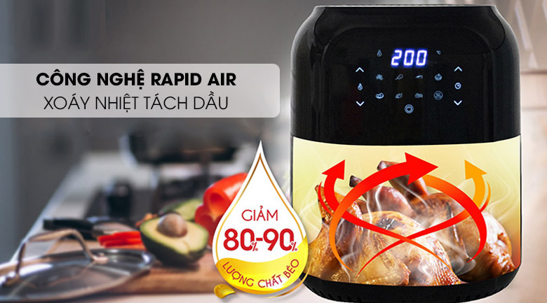 Công nghệ Rapid Air - Xoáy nhiệt tách dầu, giảm đến 90% lượng dầu mỡ có hại cho sức khỏe