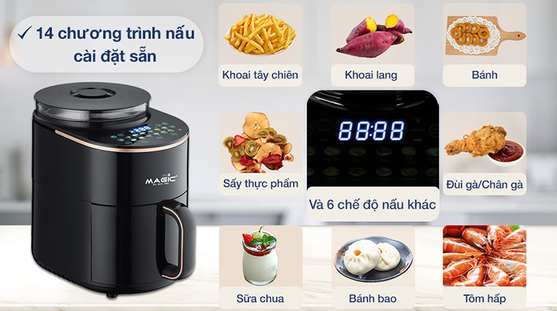 Nồi chiên không dầu kết hợp hấp Magic Eco S05 5.5 lít trang bị bảng điều khiển có màn hình hiển thị dễ quan sát